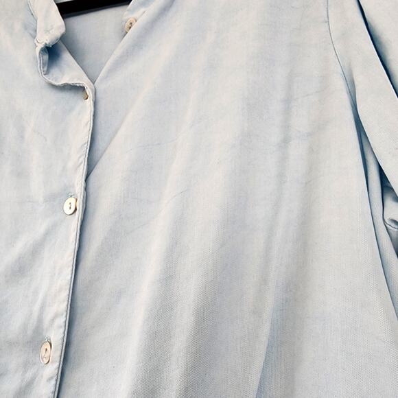 Anthropologie Amadi puff sleeve blouse L tencel Romantic Bohemian Blue Peasant - Picture 12 of 13